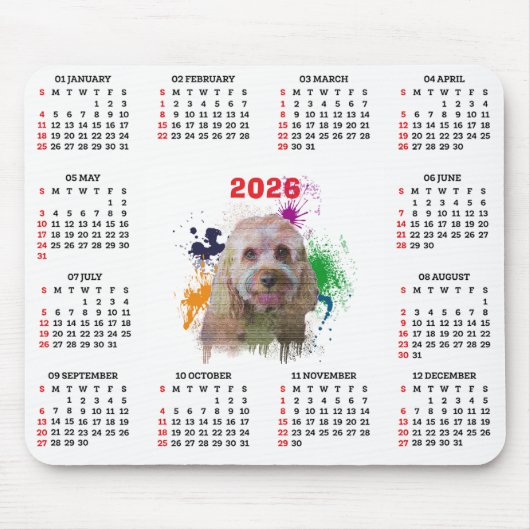 Tapis De Souris Calendrier personnalisable de chien Cavapoo mignon (Devant)