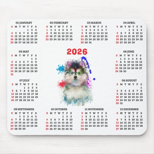 Tapis De Souris Calendrier personnalisable de chien Pomsky mignon  (Devant)