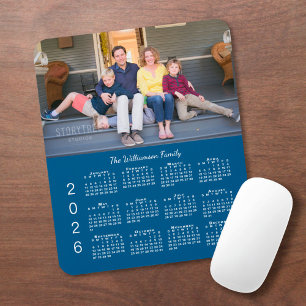 Tapis De Souris Calendrier personnalisé avec photo et nom bleu 202