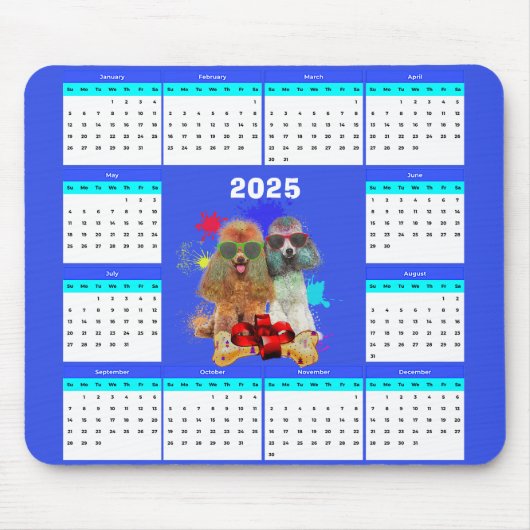 Tapis De Souris Calendrier personnalisé de caniche mignon (Devant)