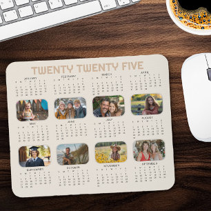 Tapis De Souris Calendrier photo 2025 Pleine année Beige Mousepad