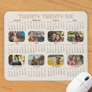 Tapis De Souris Calendrier photo 2026 Pleine année Beige Mousepad