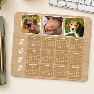 Tapis De Souris Calendrier photo personnalisé style grain de bois 