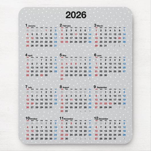 Tapis De Souris Calendrier Polka Dot Grey 2025 (Devant)