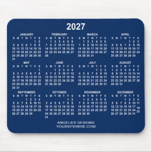 Tapis De Souris Calendrier promotionnel bleu marine et blanc 2027