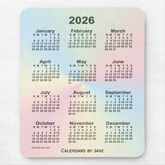 Tapis De Souris Calendrier Rainbow Cloud 2026 par Janz (Devant)