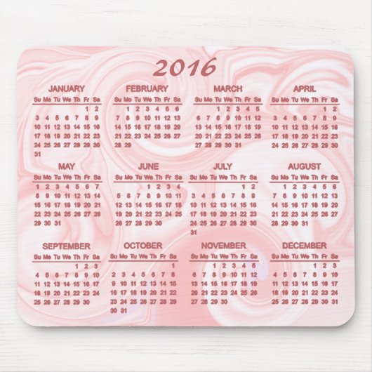 Tapis De Souris Calendrier rose du remous 2016 (Devant)
