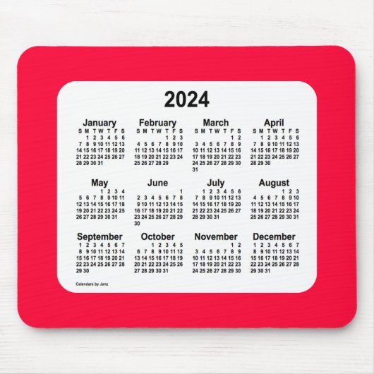 Tapis De Souris Calendrier rouge cerise 2024 par Janz Mouse Pad (Devant)