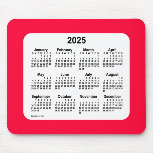 Tapis De Souris Calendrier rouge cerise 2025 par Janz Mouse Pad (Devant)