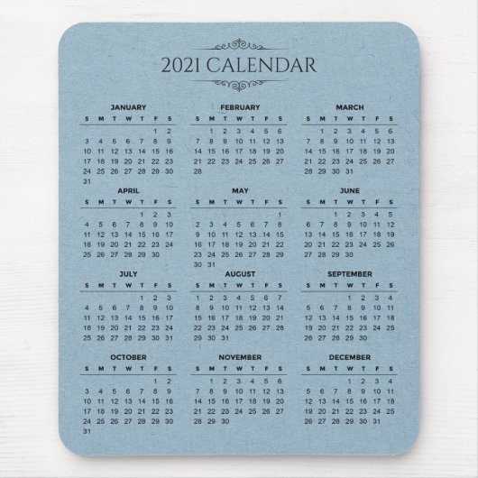 Tapis De Souris Calendrier simple 2021 sur papier bleu | Mousepad (Devant)