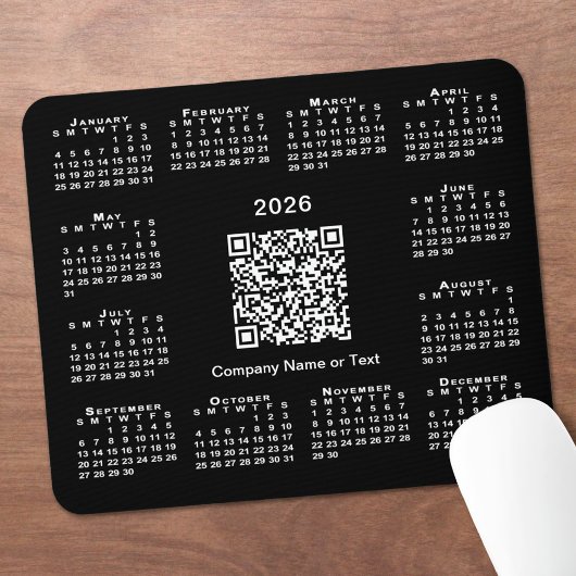 Tapis De Souris Calendrier simple 2026 Code QR d'entreprise sur fo