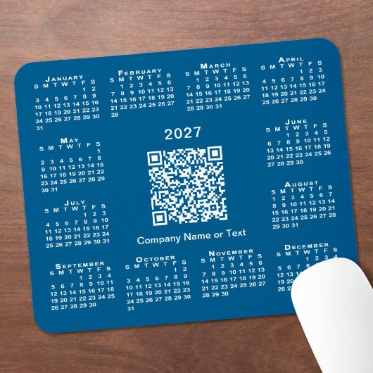 Tapis De Souris Calendrier simple 2027 Code QR Entreprise Bleu