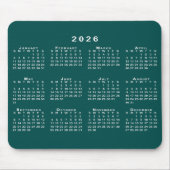 Tapis De Souris Calendrier simple bleu-vert et blanc 2026 (Devant)
