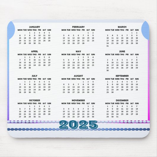 Tapis De Souris Calendrier simple et mignon 2025 Mousepad (Devant)