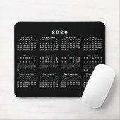 Tapis De Souris Calendrier simple noir et blanc 2020 (Avec souris)