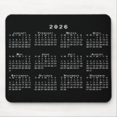 Tapis De Souris Calendrier simple noir et blanc 2026 (Devant)