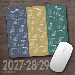 Tapis De Souris Calendrier simple sur 3 ans 2027 2028 2029 Couleur