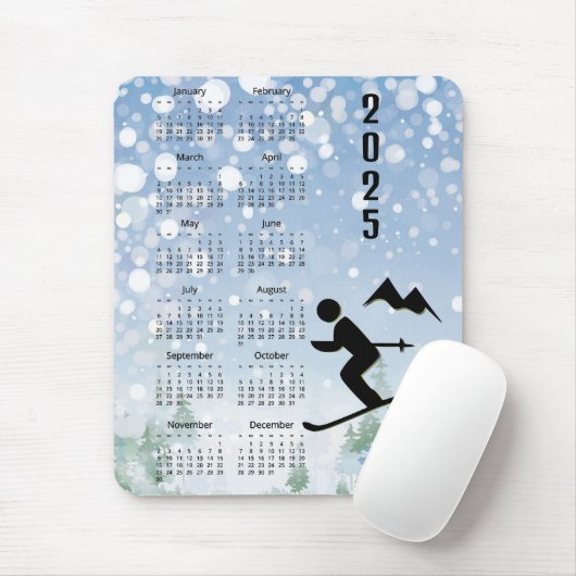 Tapis De Souris Calendrier Skiing Design 2025 (Avec souris)