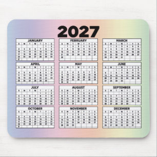 Tapis De Souris Calendrier sur 12 mois pour 2027 sur arc-en-ciel