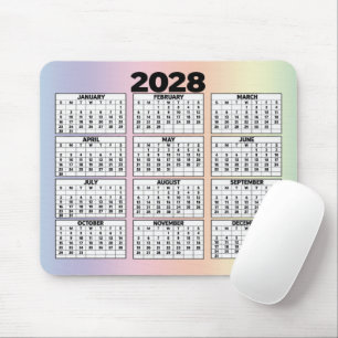 Tapis De Souris Calendrier sur 12 mois pour 2028 sur pastel arc-en
