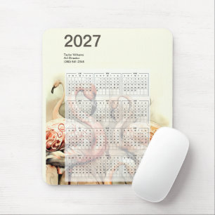 Tapis De Souris Calendrier Tropical 2027 de Flamants Roses Vibrant