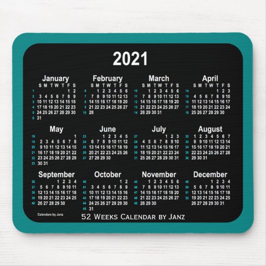 Tapis De Souris Calendrier Turquoise de Neon 52 semaines 2021 par  (Devant)