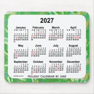 Tapis De Souris Calendrier vert d'art des vacances 2027 par le