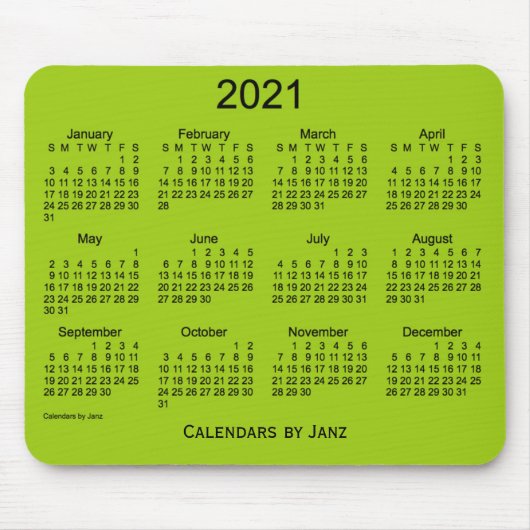 Tapis De Souris Calendrier vert jaune 2021 par Janz Mouse Pad (Devant)