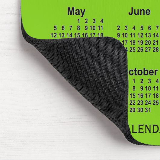 Tapis De Souris Calendrier vert jaune 2024 par Janz Mouse Pad (Coin)