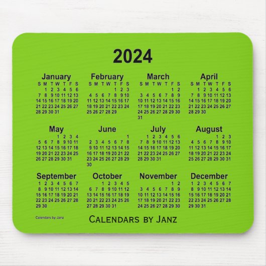 Tapis De Souris Calendrier vert jaune 2024 par Janz Mouse Pad (Devant)