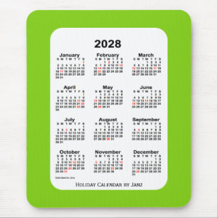 Tapis De Souris Calendrier vert Jaune de Fêtes 2028 par Janz