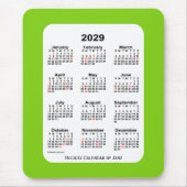 Tapis De Souris Calendrier vert Jaune de Fêtes 2029 par Janz (Devant)