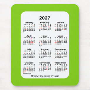 Tapis De Souris Calendrier vert Jaune des Fêtes 2027 par Janz