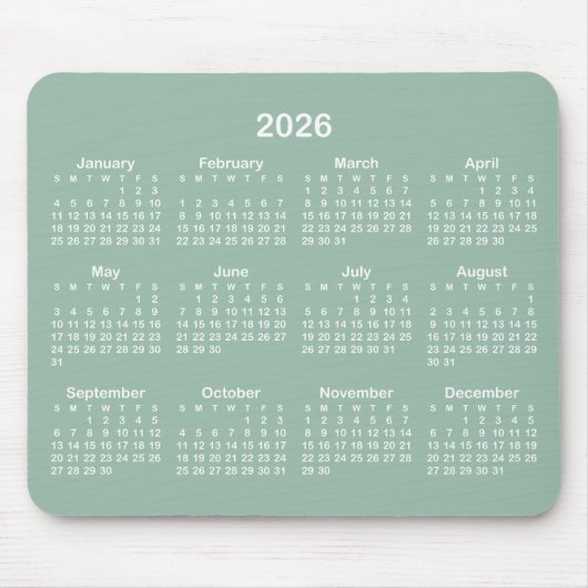 Tapis De Souris Calendrier Vert Thé et Blanc (Devant)