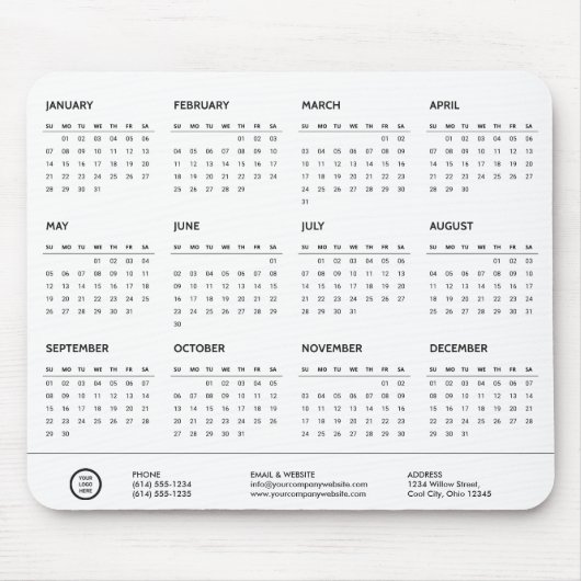 Tapis De Souris Calendrier White Customizable Company Logo Swag 20 (Devant)