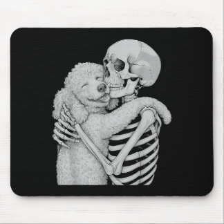 Tapis De Souris Câlin de squelette de caniche Halloween amateur de