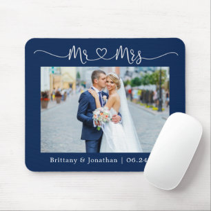 Tapis De Souris Calligraphie Coeur M. Mme Mariage Marine Bleue