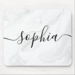 Tapis De Souris Calligraphie de script en marbre gris<br><div class="desc">Texture en marbre gris et blanc avec nom en calligraphie script.</div>