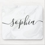 Tapis De Souris Calligraphie de script en marbre gris<br><div class="desc">Texture en marbre gris et blanc avec nom en calligraphie script.</div>
