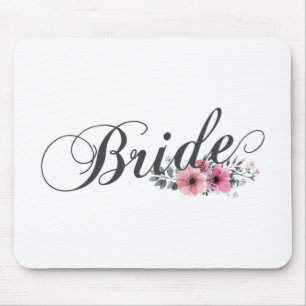 Tapis De Souris Calligraphie florale simple de mariée Mousepad