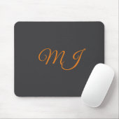 Tapis De Souris Calligraphie gris orange monogramme nom initial (Avec souris)