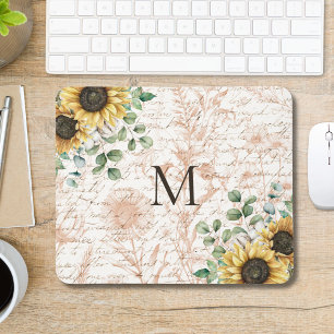 Tapis De Souris Calligraphie Tournesol Rustique Vintage Monogrammé
