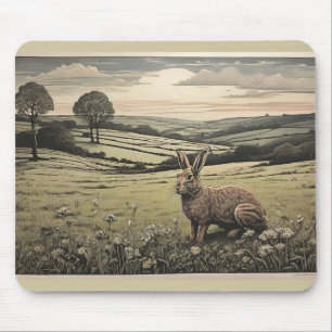 Tapis De Souris Calm Sage Green Impression de Campagne et Lapin