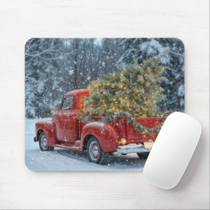 Tapis De Souris Camion Red Retro Avec Arbre De Noël