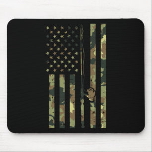 Tapis De Souris Camo Us Drapeau Pêche Bâton Pole Vintage Patriotiq