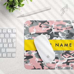 Tapis De Souris Camouflage rose et gris Votre nom Personnalisez
