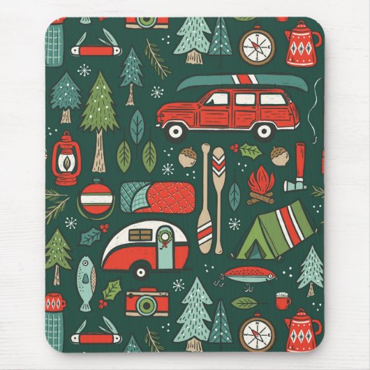 Tapis De Souris Camping de Noël rustique (Devant)