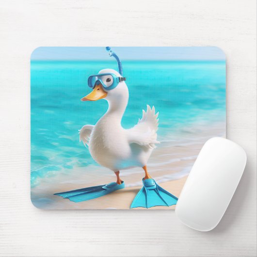 Tapis De Souris Canard Blanc Avec Palmes Sur La Plage (Avec souris)