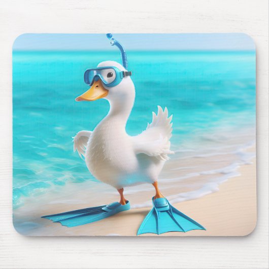 Tapis De Souris Canard Blanc Avec Palmes Sur La Plage (Devant)