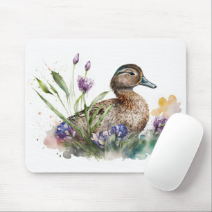 Tapis De Souris Canard D'Aquarelle En Fleurs